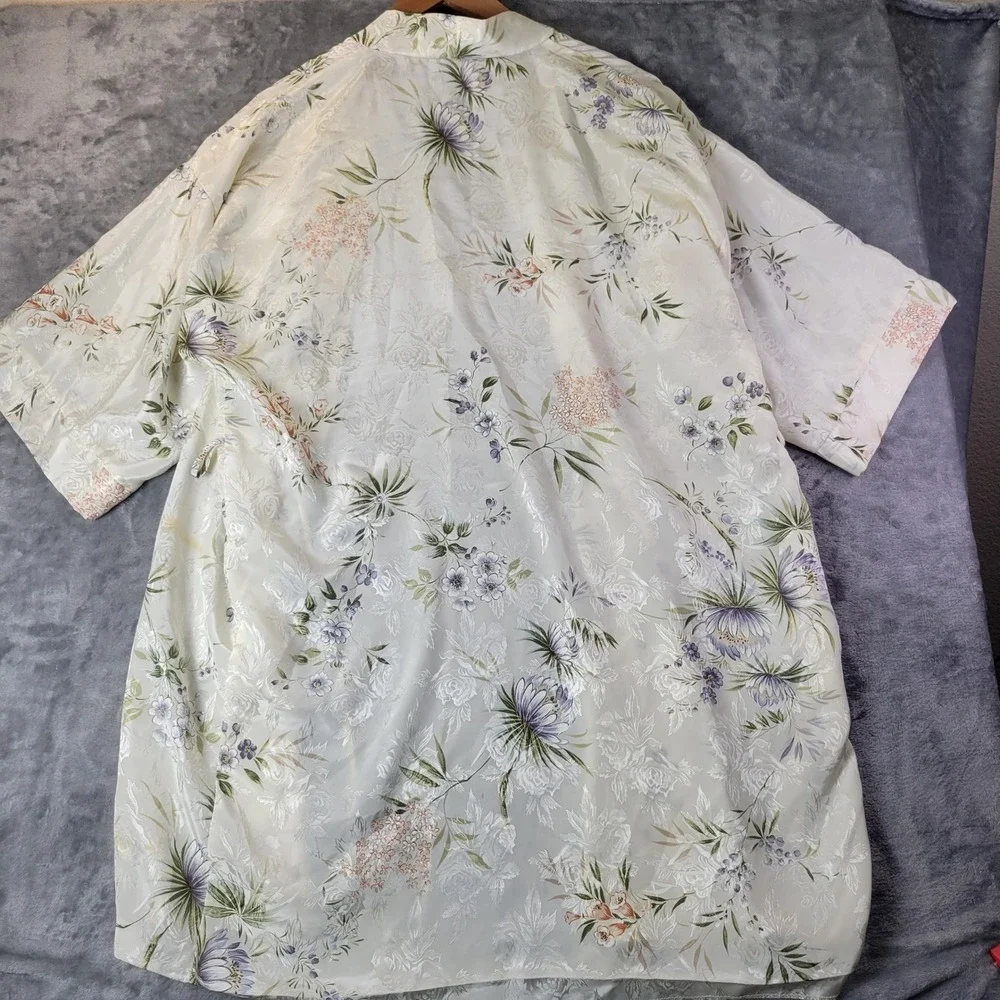 Vintage Intimo Amore 90s Floral Satin Kimono Robe Cream Romantic Faiycore M